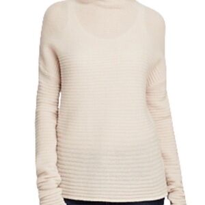 360 Cashmere 100% Cashmere Funnel Neck Sweater Cream Audra Textured Knit M